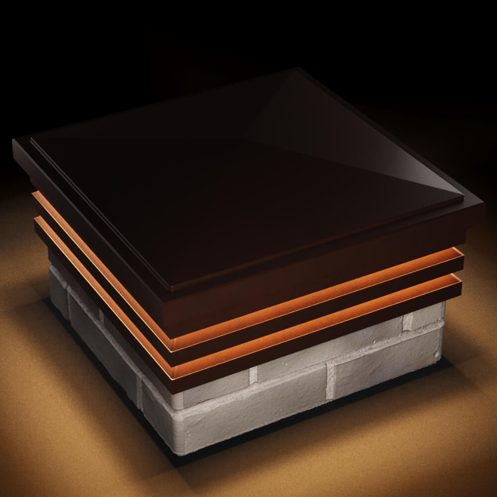 Колпак Zking Бона ХайТек Коричневый на столб 1.5х1.5 кирпича (385х385мм) с подсветкой в Парабели фото